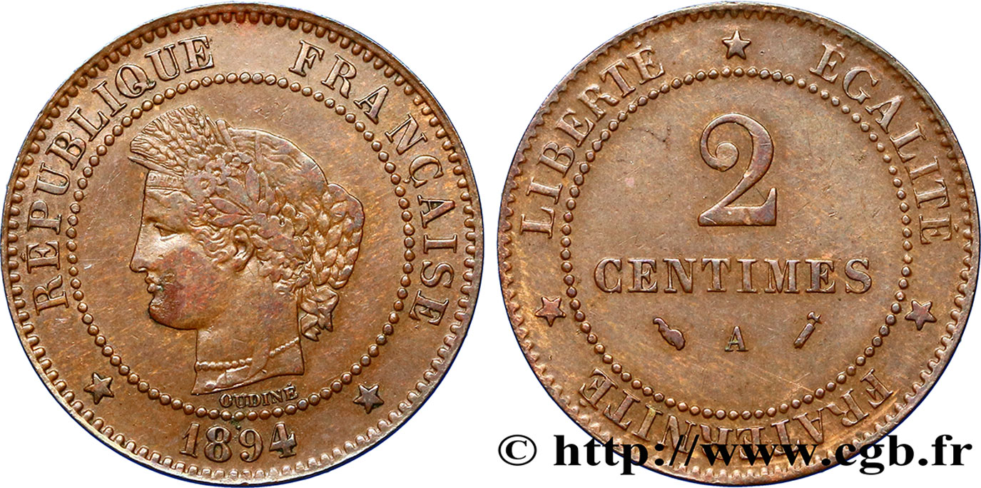 2 centimes Cérès 1893 Paris F.109/19 MBC48 
