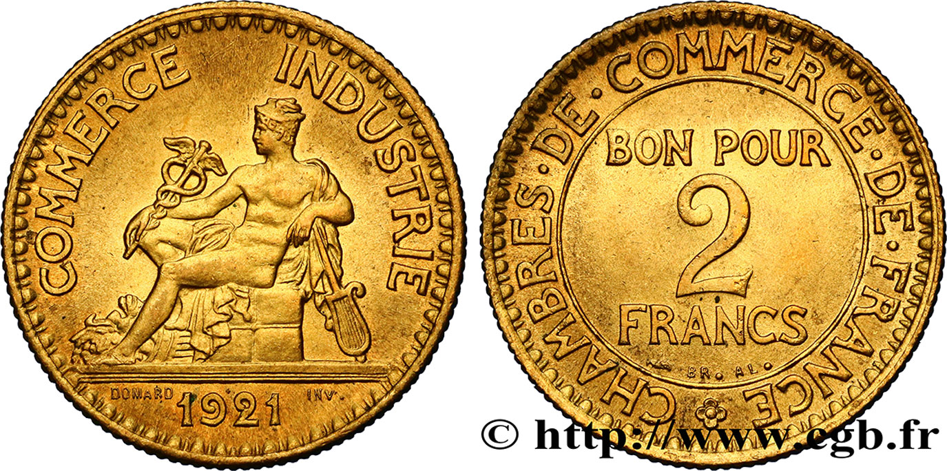 2 francs Chambres de Commerce 1921  F.267/3 MS60 