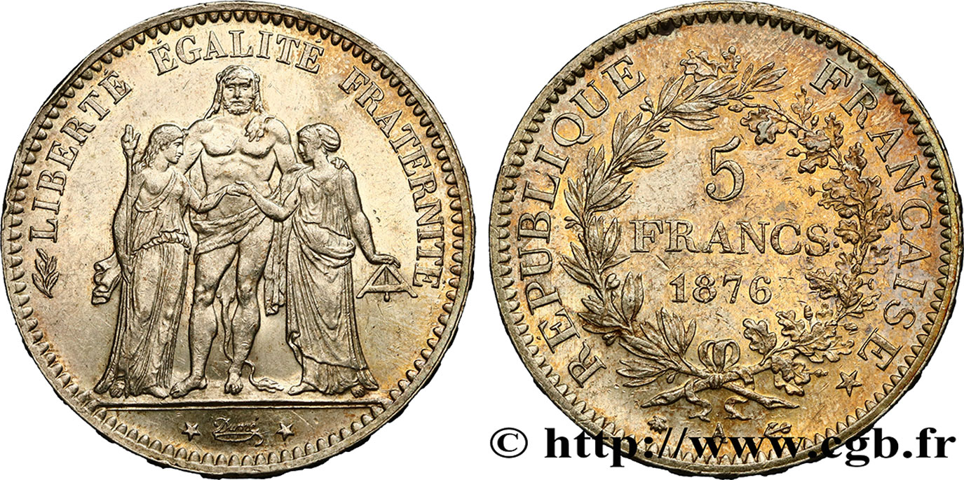 5 francs Hercule 1876 Paris F.334/17 SPL58 