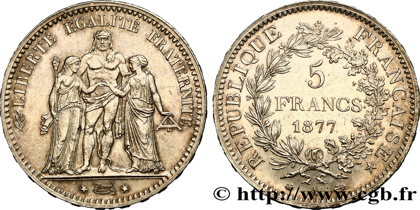 5 francs Hercule 1877 Paris F.334/19 AU58 