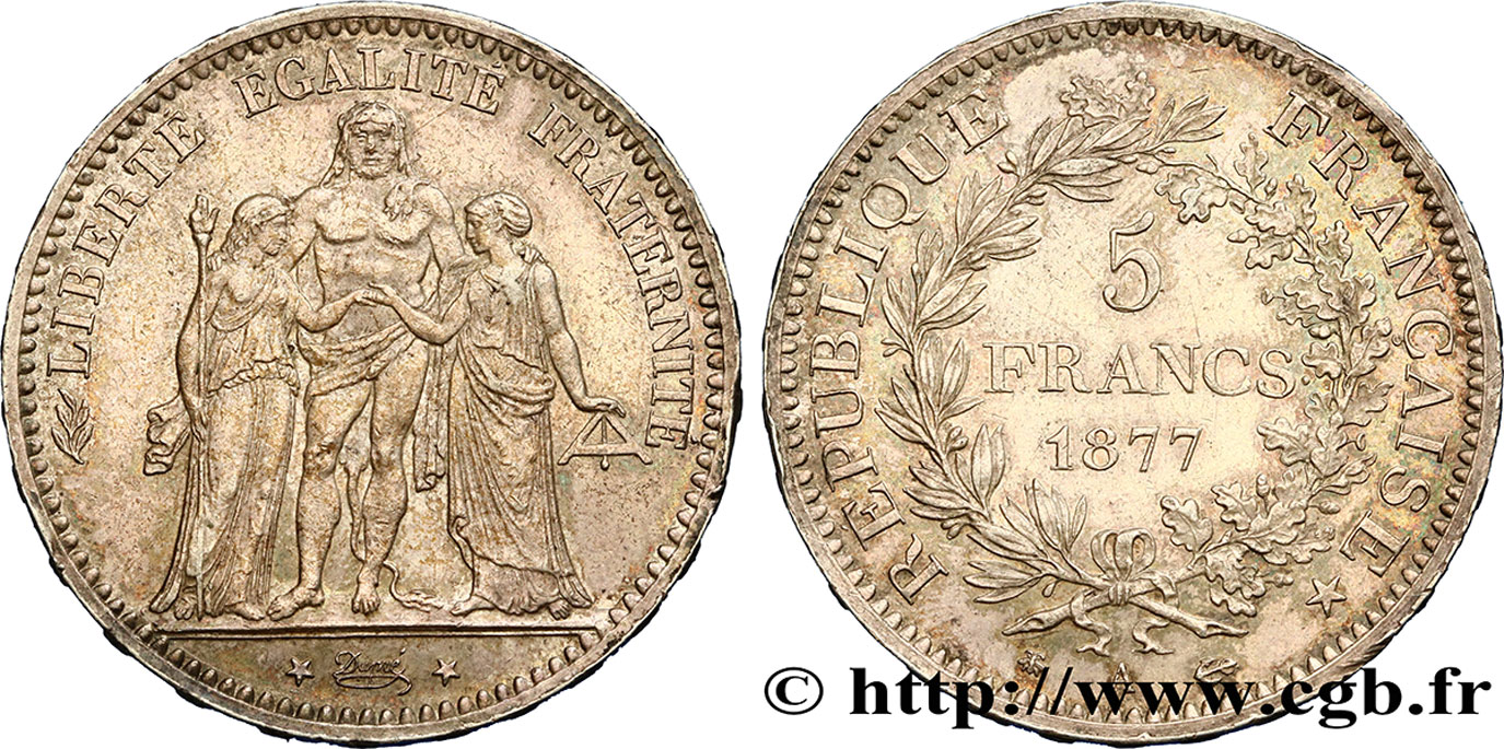 5 francs Hercule 1877 Paris F.334/19 EBC58 