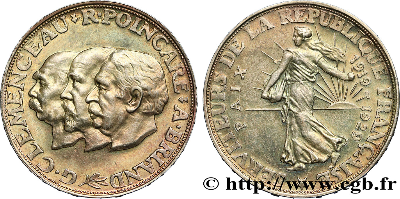 Module de 20 francs argent, 10e anniversaire de la Paix 1929 Paris GEM.254 1 MS62 