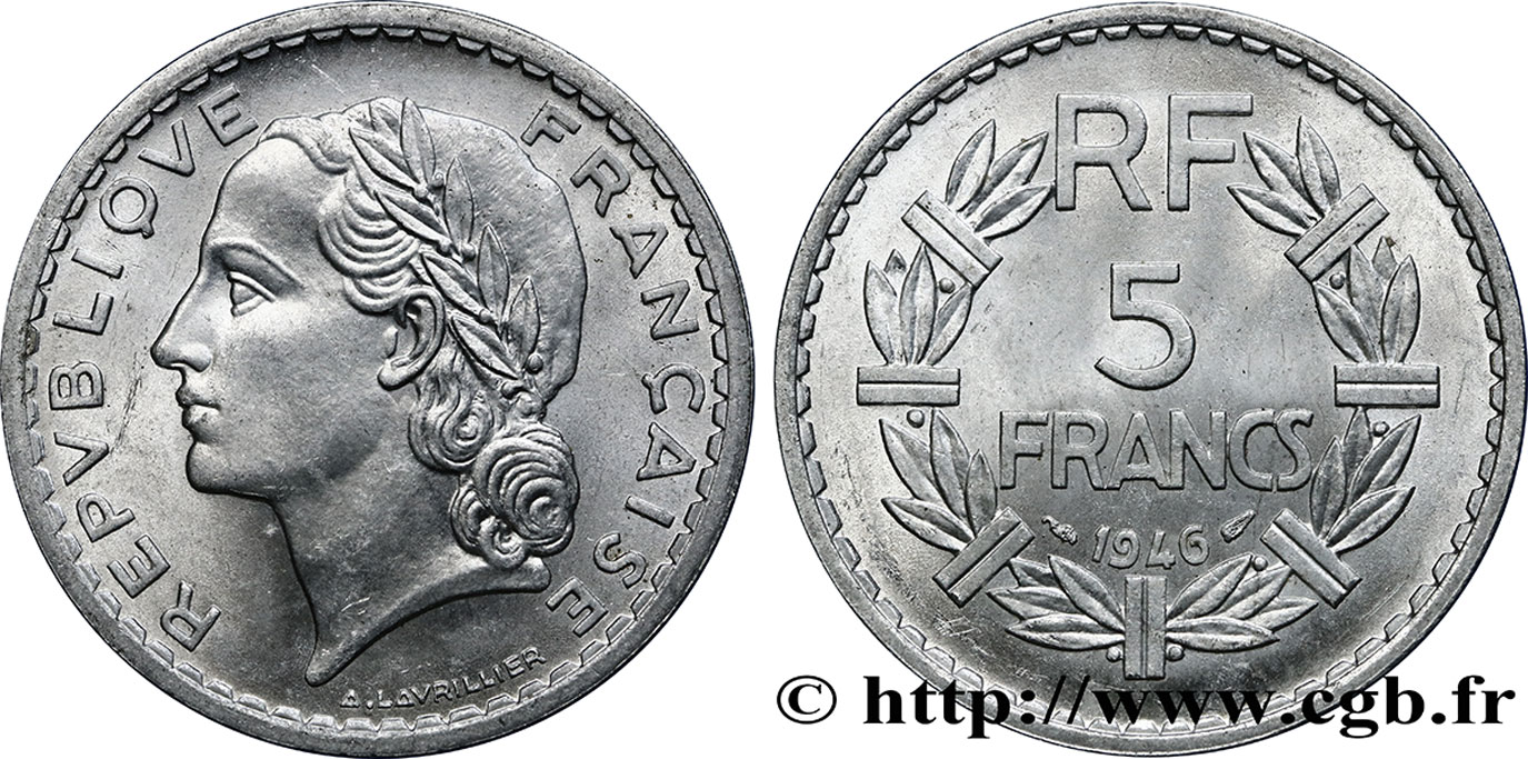 5 francs Lavrillier, aluminium 1946  F.339/6 VZ62 