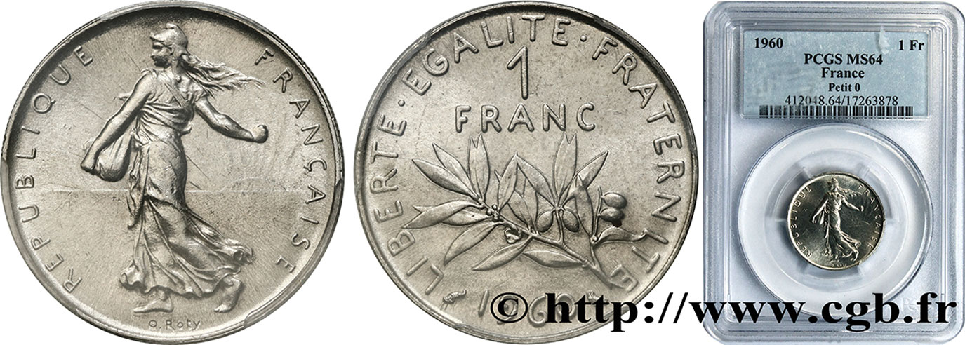 A 1960 French Nickel ONE FRANC 1Fr coin 