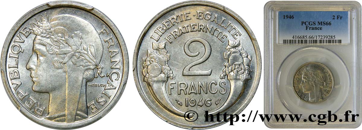 2 francs Morlon, aluminium 1946  F.269/8 FDC66 PCGS