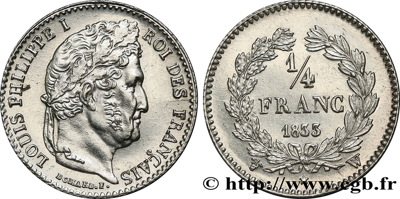 1/4 franc Louis-Philippe 1833 Lille F.166/36 fST63 