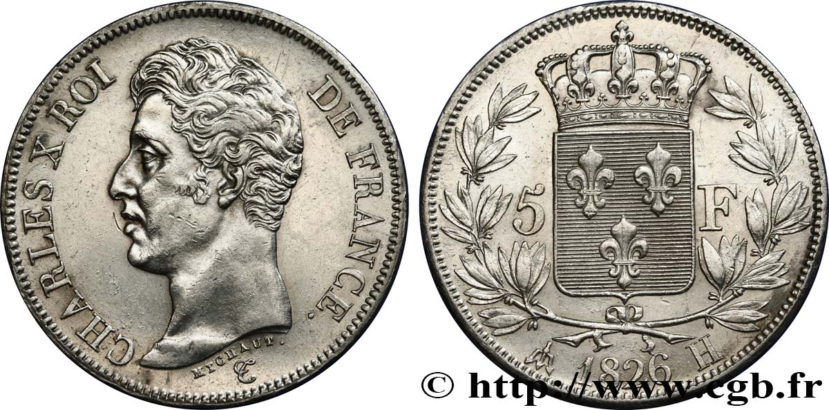 5 francs Charles X, 1er type 1826 La Rochelle F.310/19 EBC58 