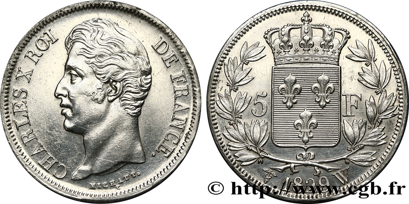 5 francs Charles X, 2e type 1829 Lille F.311/39 MS60 