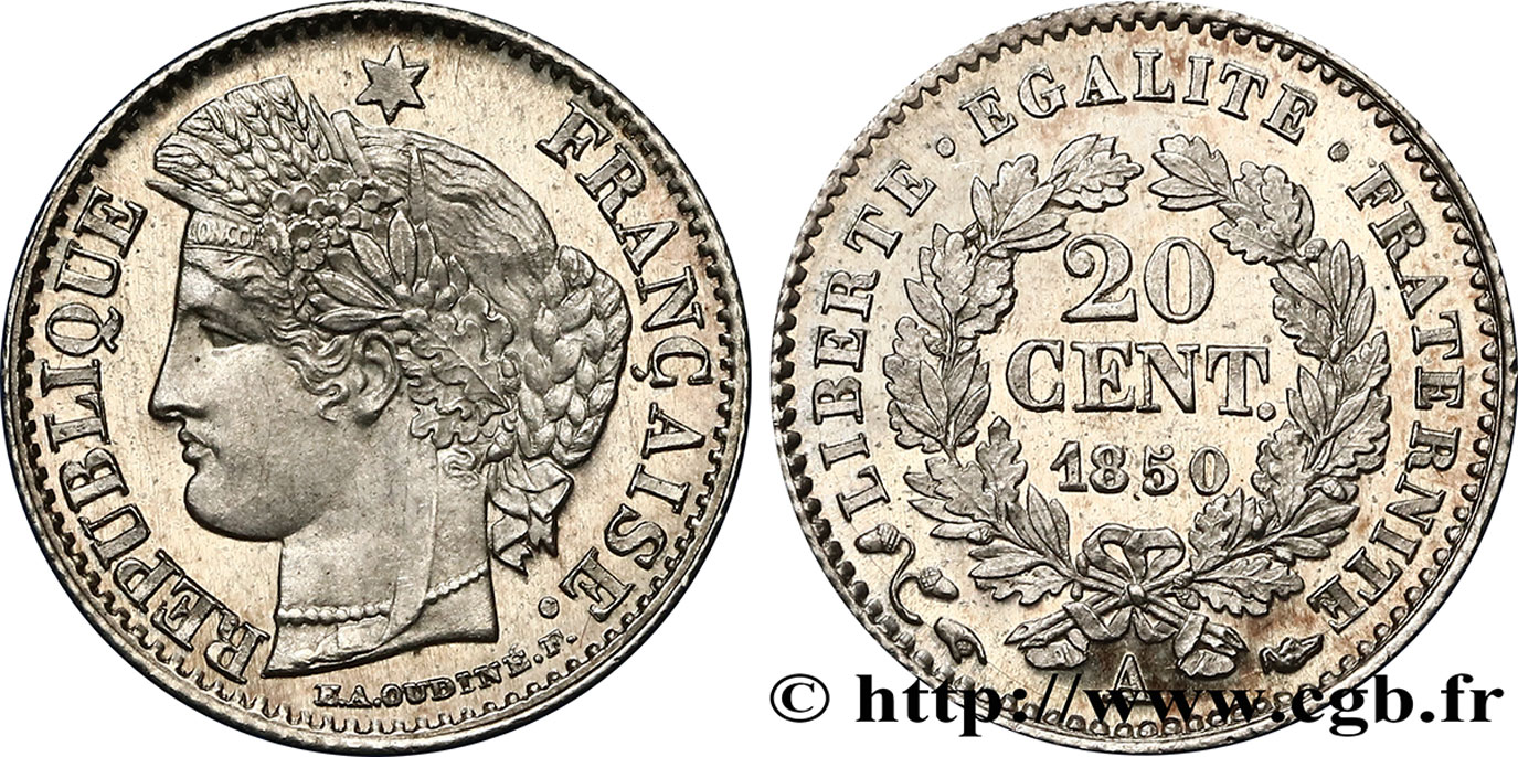 20 centimes Cérès, IIe République 1850 Paris F.146/3 FDC65 