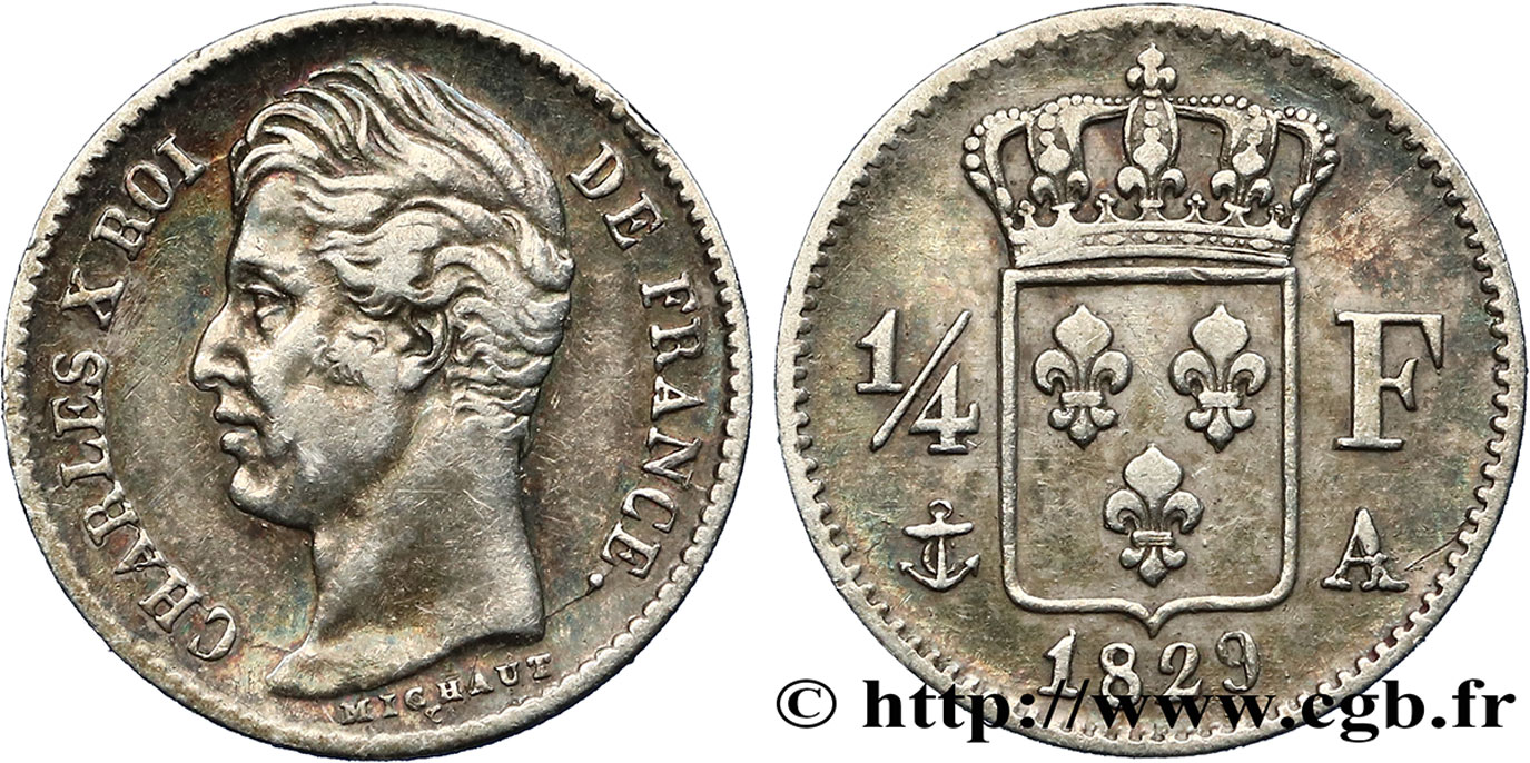 1/4 franc Charles X 1829 Paris F.164/29 MBC40 