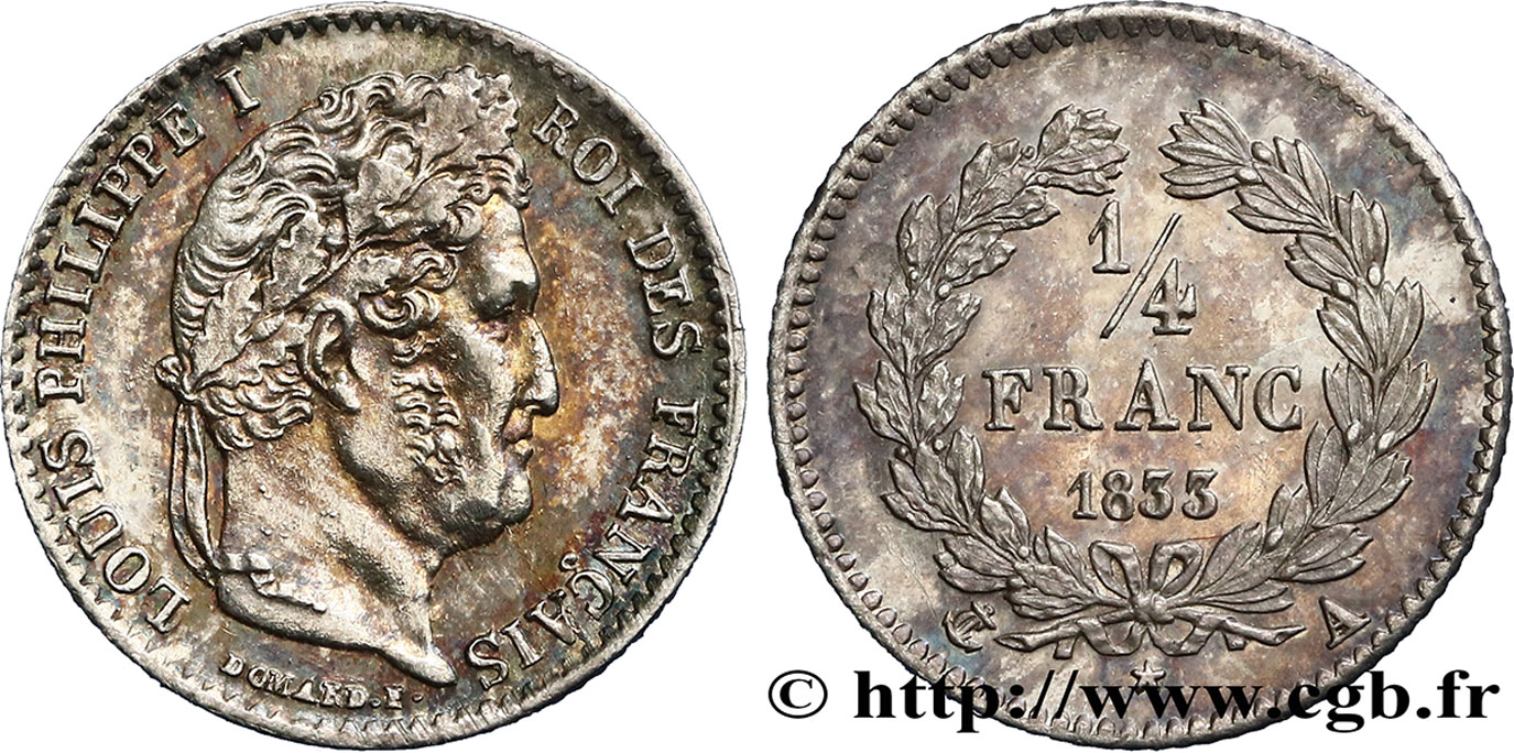 1/4 franc Louis-Philippe 1833 Paris F.166/30 SUP60 