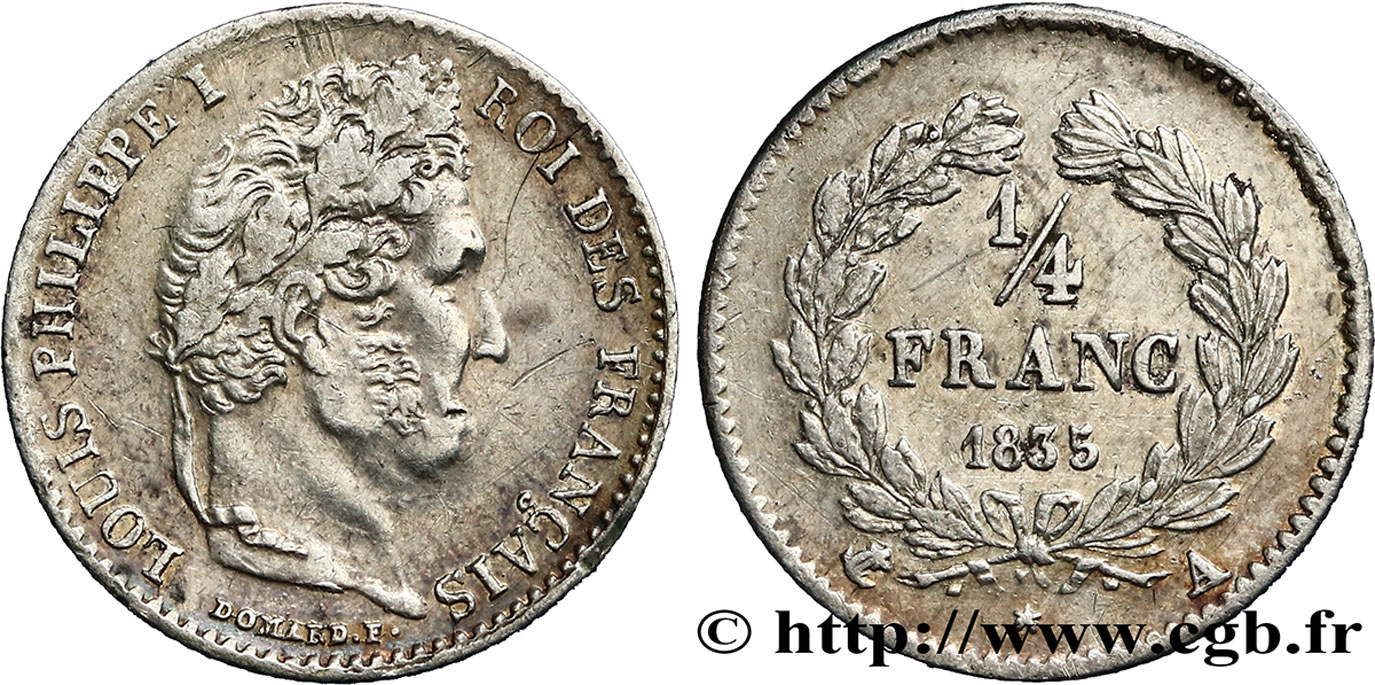 1/4 franc Louis-Philippe 1835 Paris F.166/49 MBC 