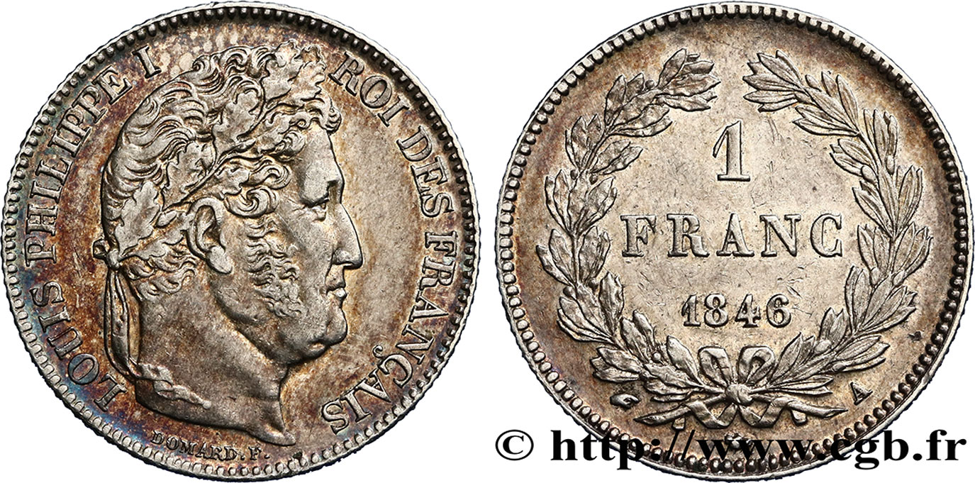 1 franc Louis-Philippe, couronne de chêne 1846 Paris F.210/105 MBC52 