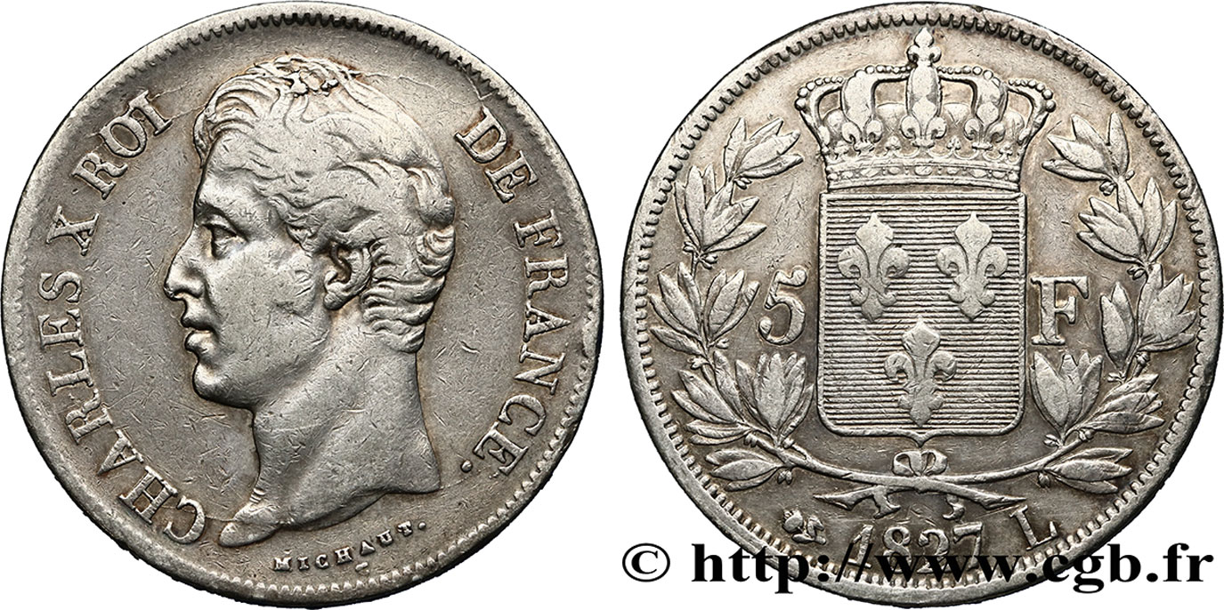 5 francs Charles X, 2e type 1827 Bayonne F.311/8 TB35 