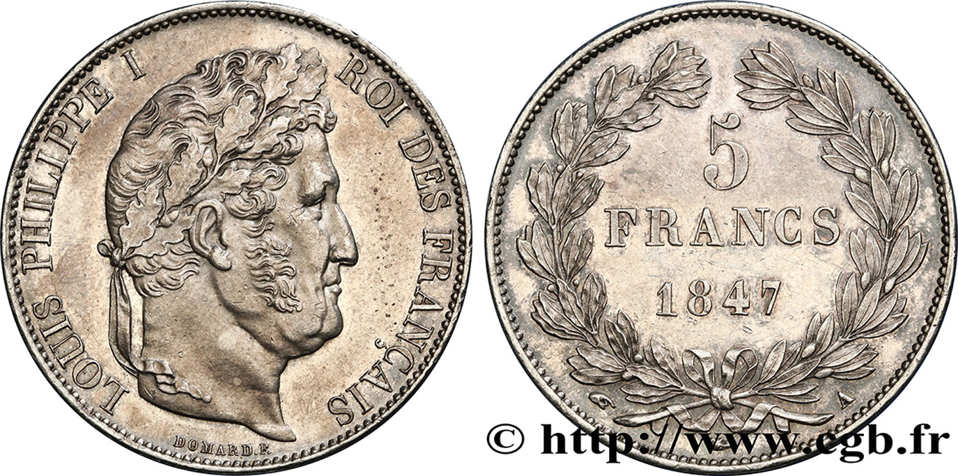 5 francs IIIe type Domard 1847 Paris F.325/14 VZ60 