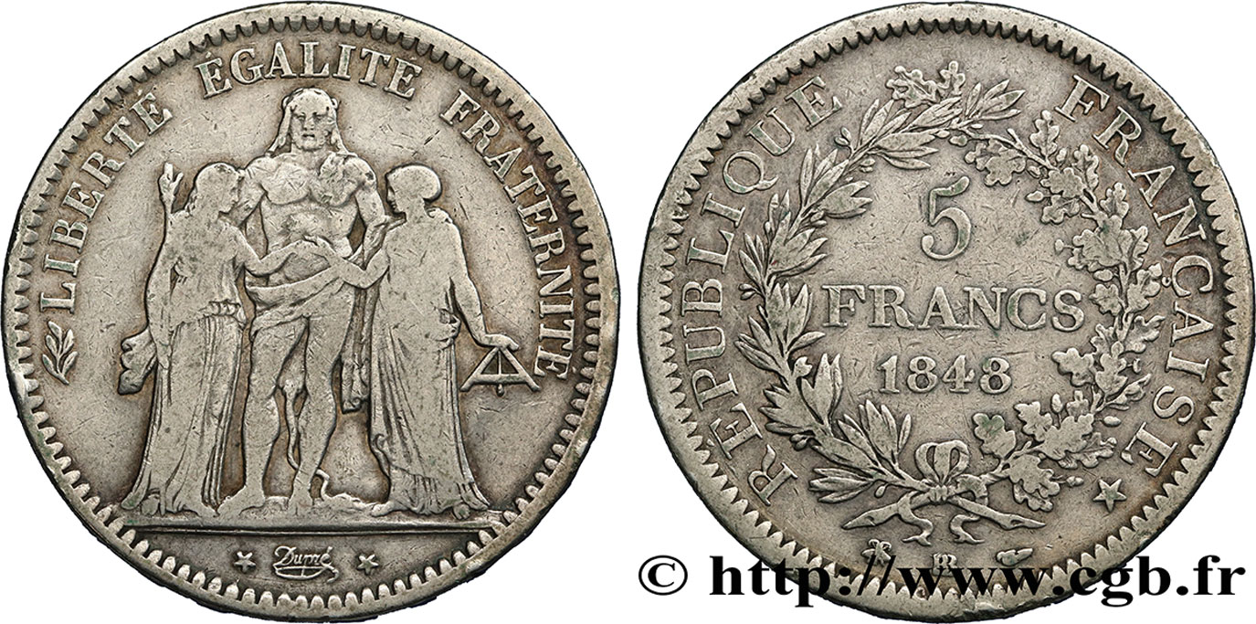 5 francs Hercule, IIe République 1848 Strasbourg F.326/2 MB25 