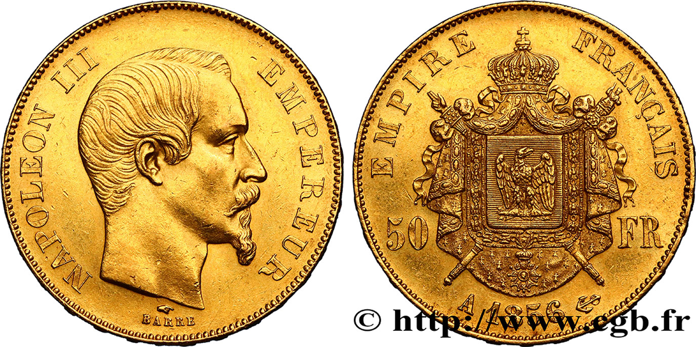 50 francs or Napoléon III, tête nue 1856 Paris F.547/3 SPL55 