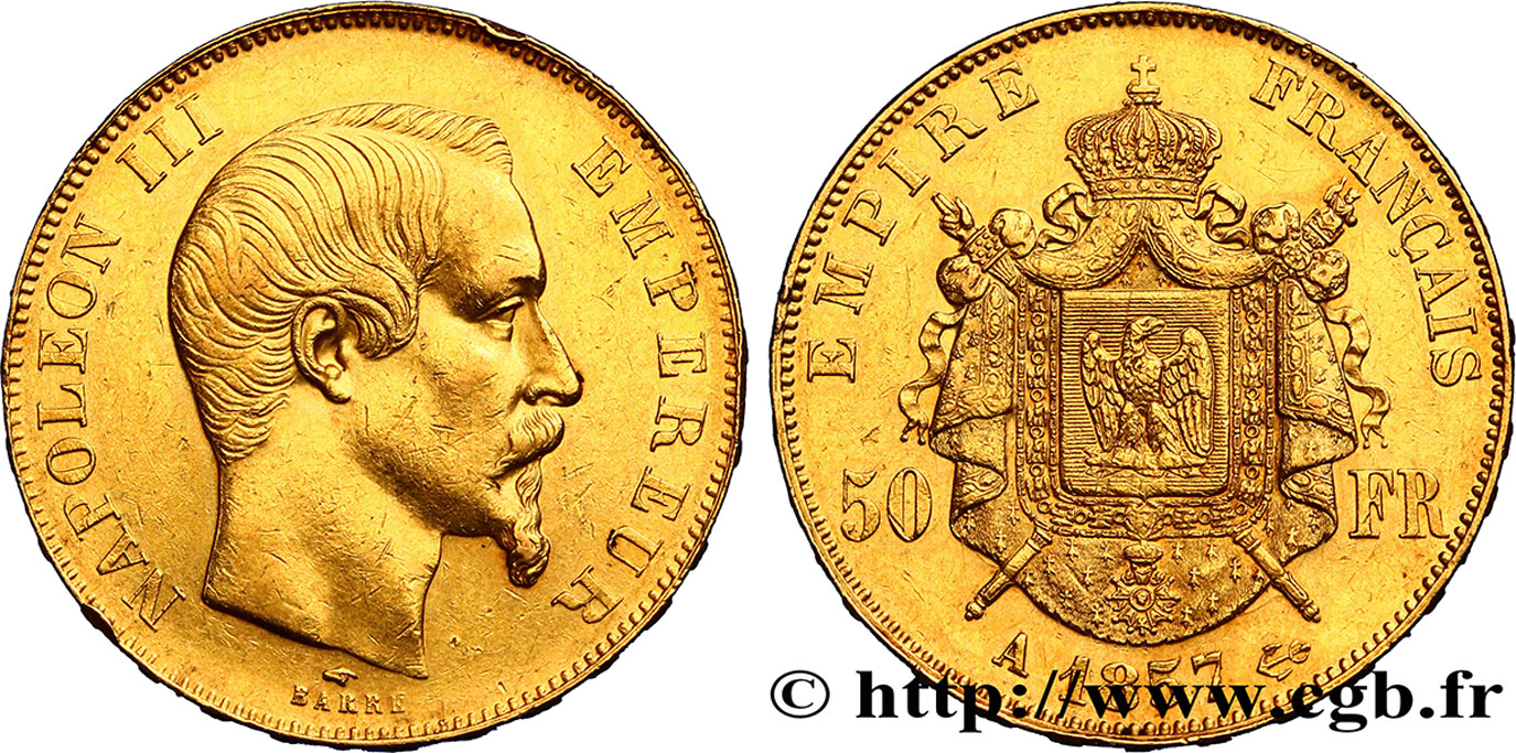 50 francs or Napoléon III, tête nue 1857 Paris F.547/4 TTB52 