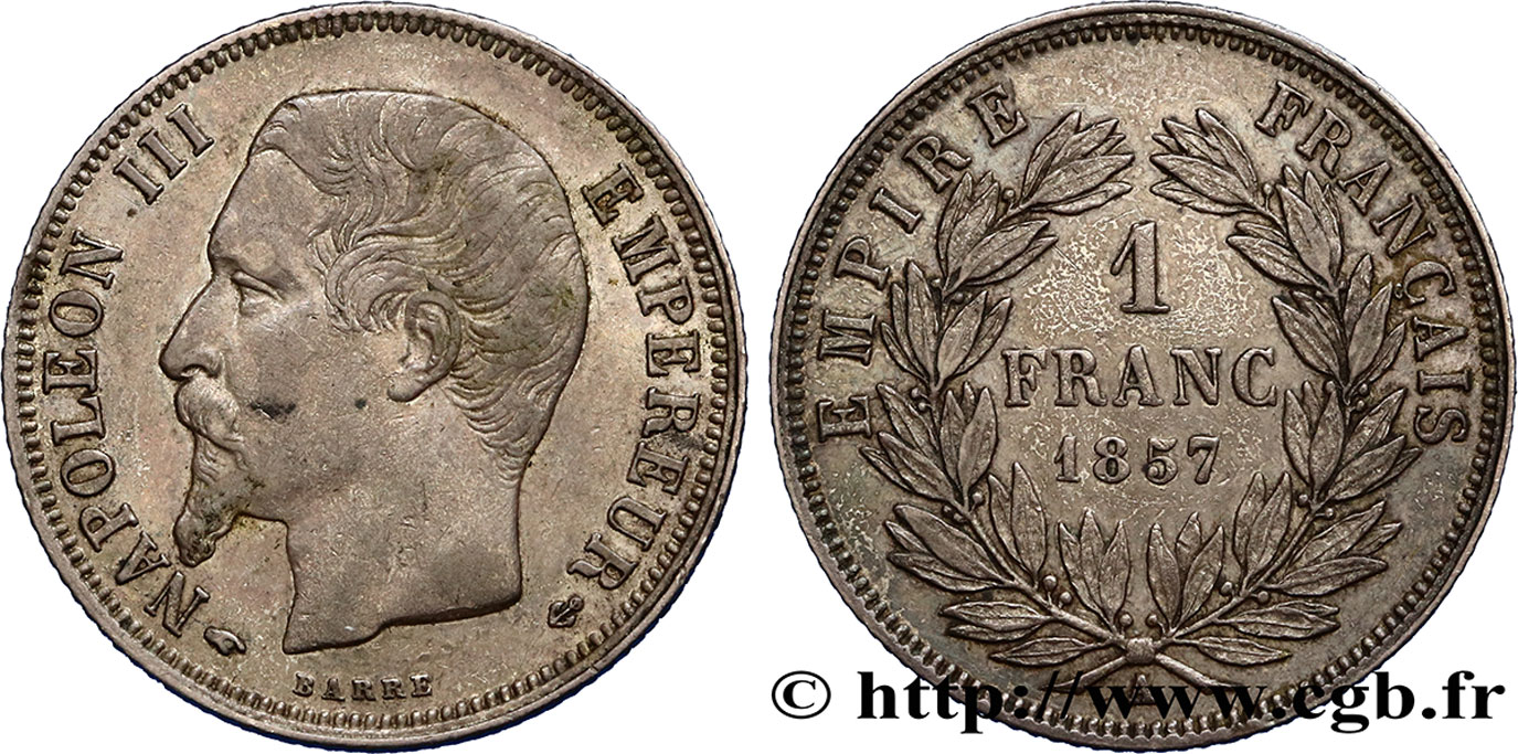 1 franc Napoléon III, tête nue 1857 Paris F.214/10 TTB48 