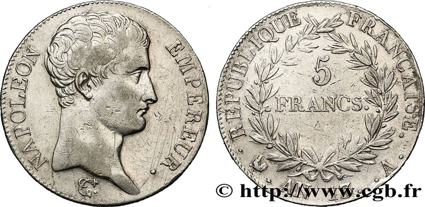5 francs Napoléon Empereur, Calendrier révolutionnaire 1805 Paris F.303/2 TTB40 