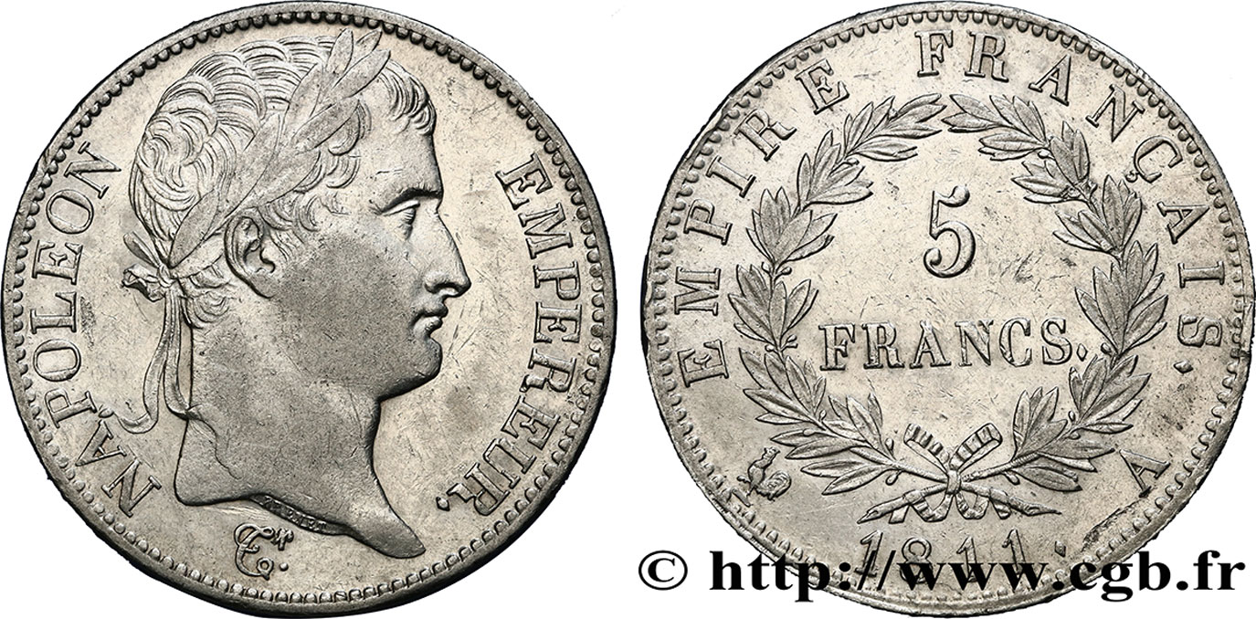 5 francs Napoléon Empereur, Empire français 1811 Paris F.307/27 MBC48 