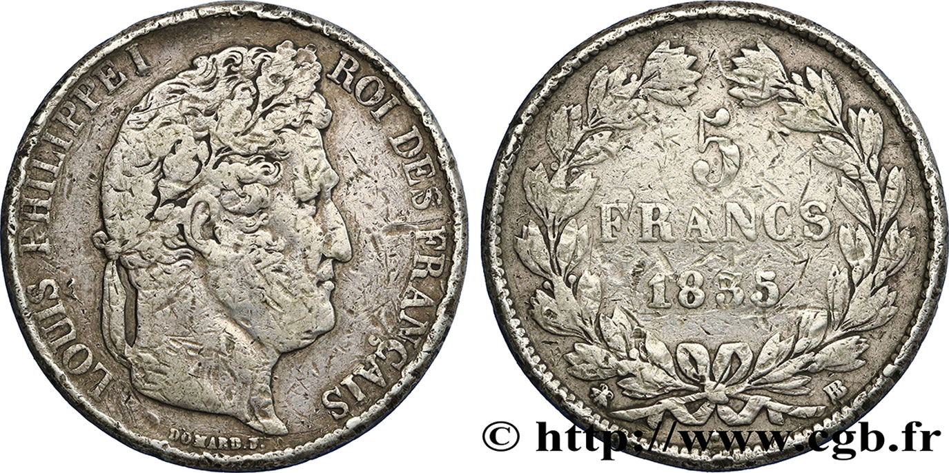 5 francs IIe type Domard 1835 Strasbourg F.324/44 B+ 