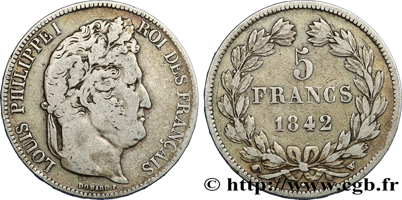 5 francs IIe type Domard 1842 Lille F.324/99 S 