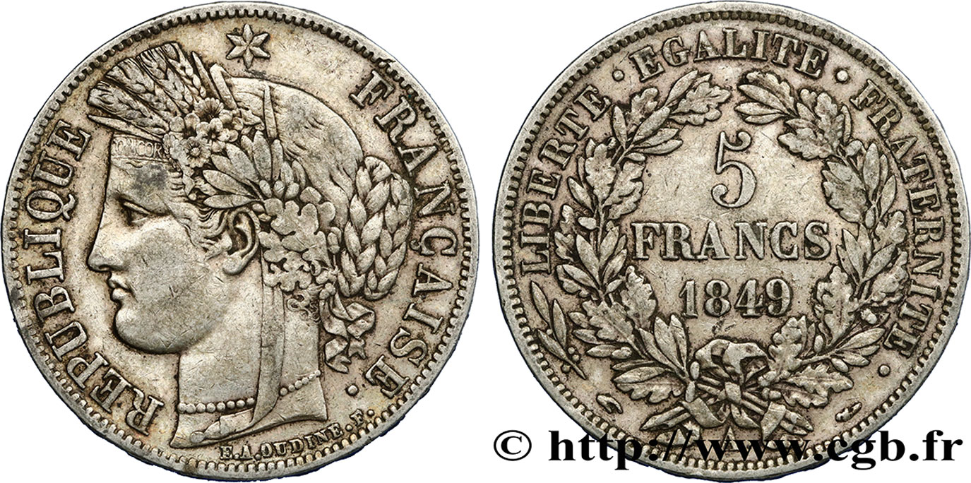 5 francs Cérès, IIe République 1849 Paris F.327/1 TTB48 