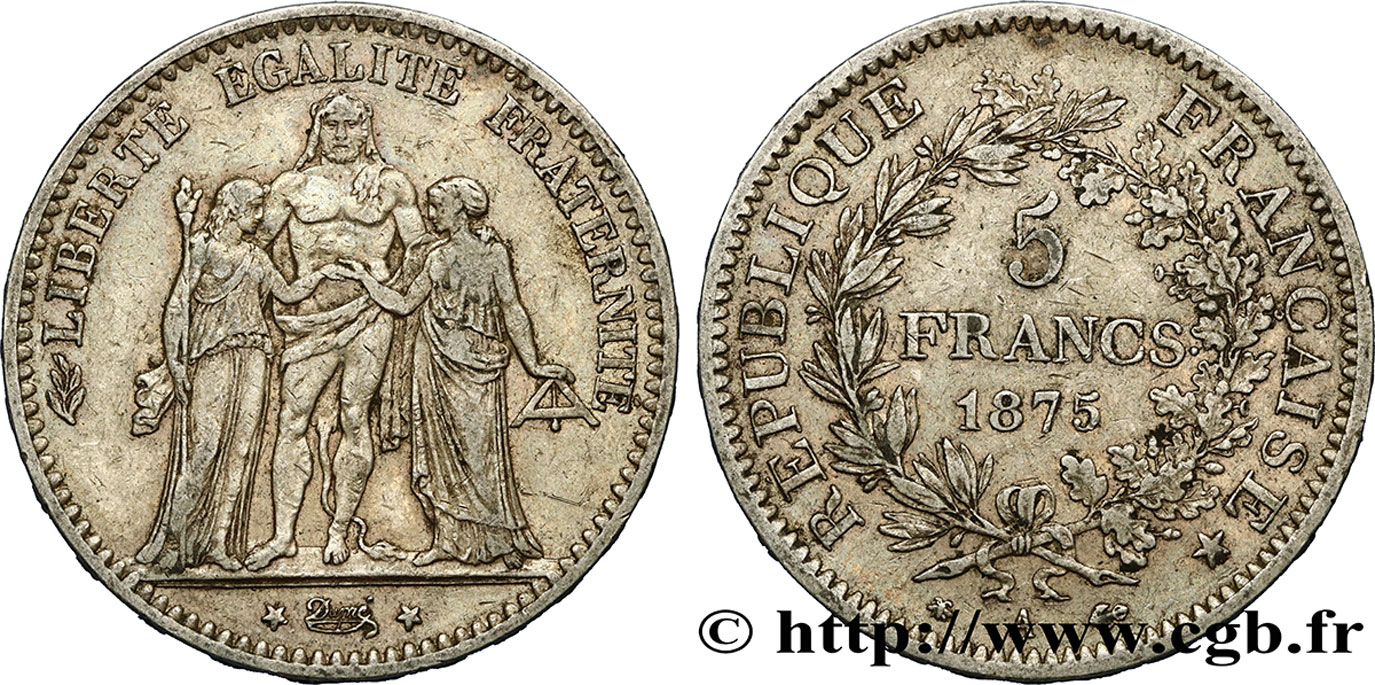 5 francs Hercule 1875 Paris F.334/14 XF 