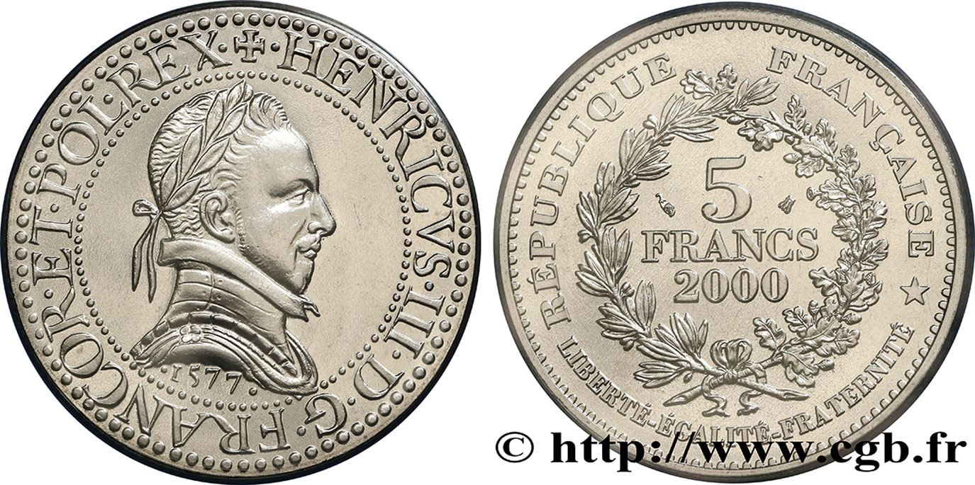 5 francs Franc d’argent de Henri III 2000 Paris F.351/1 ST 