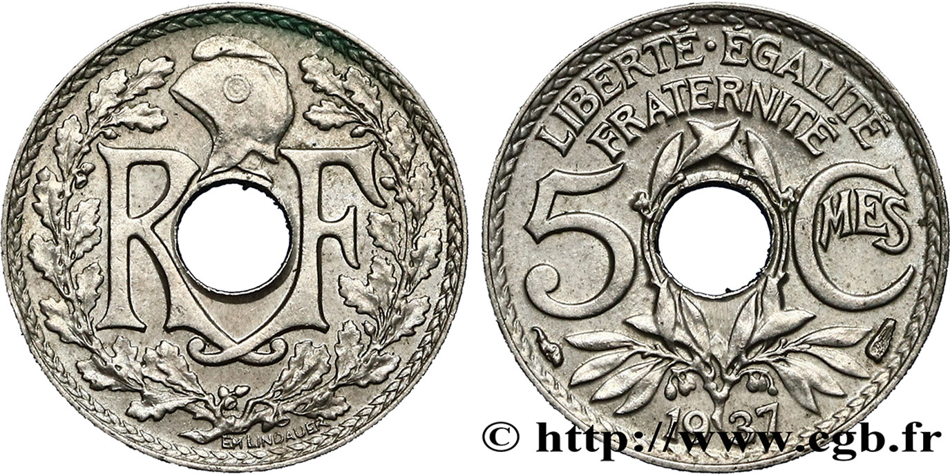 5 centimes Lindauer, petit module 1937 Paris F.122/20 EBC55 
