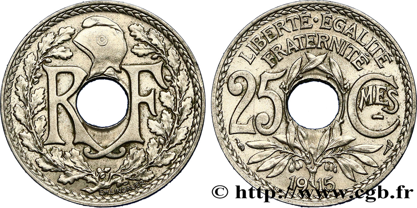 25 centimes Lindauer, Cmes souligné 1915  F.170/3 AU55 