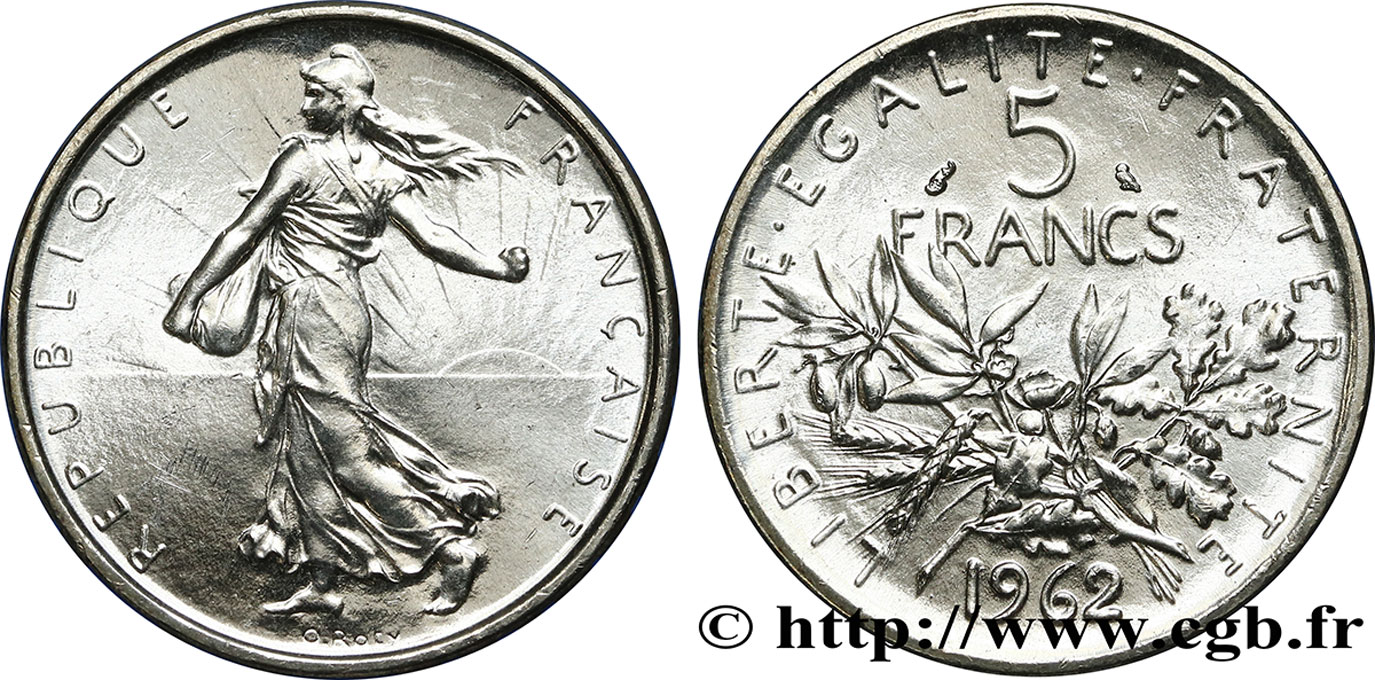5 francs Semeuse, argent 1962 Paris F.340/6 FDC65 