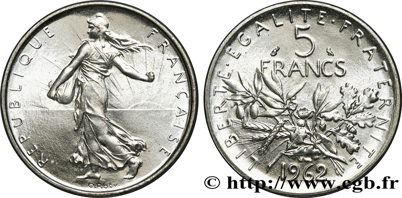 5 francs Semeuse, argent 1962 Paris F.340/6 MS65 