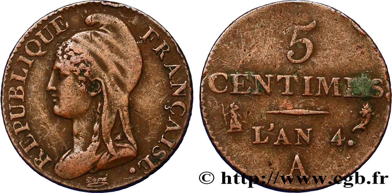 5 centimes Dupré, petit module 1796 Paris F.113/1 TTB45 