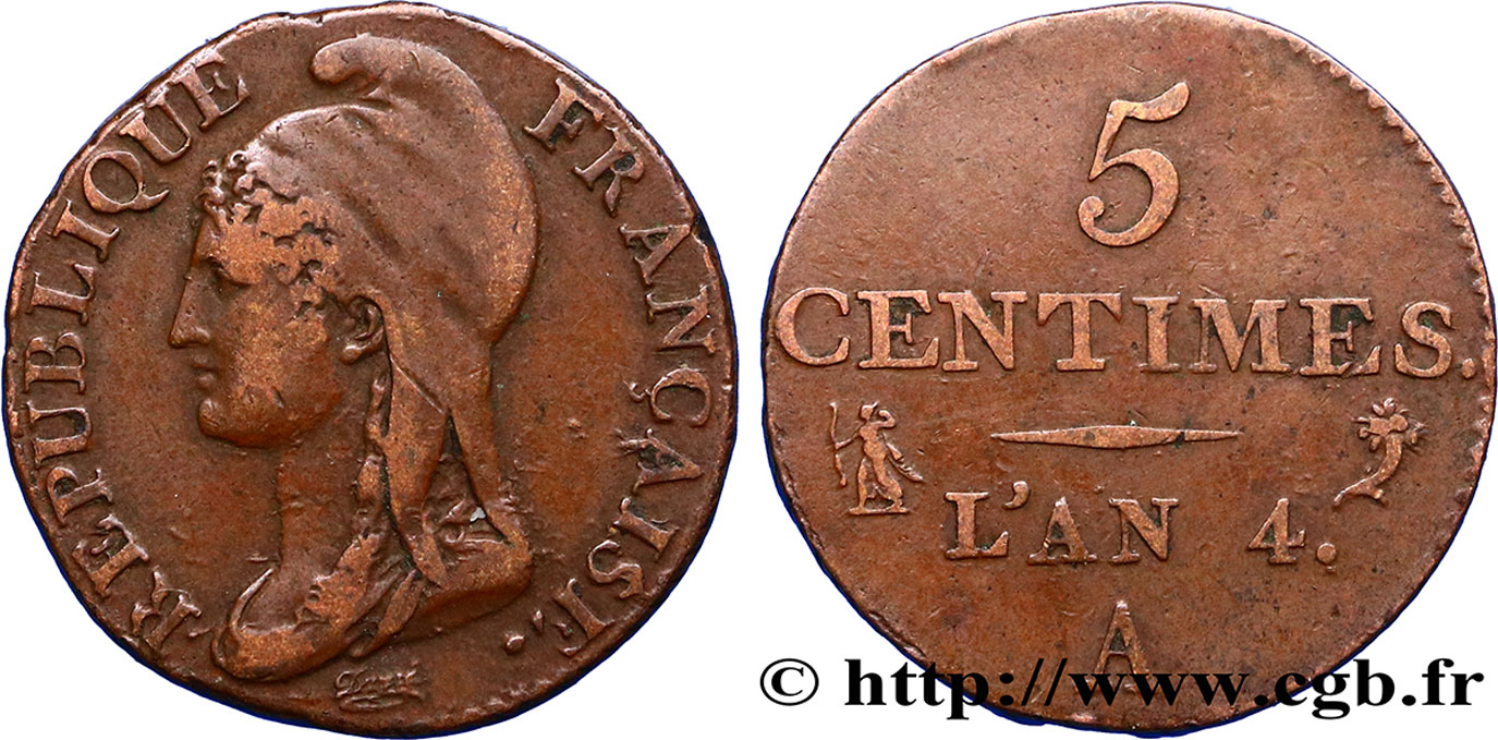 5 centimes Dupré, petit module 1796 Paris F.113/1 TB15 