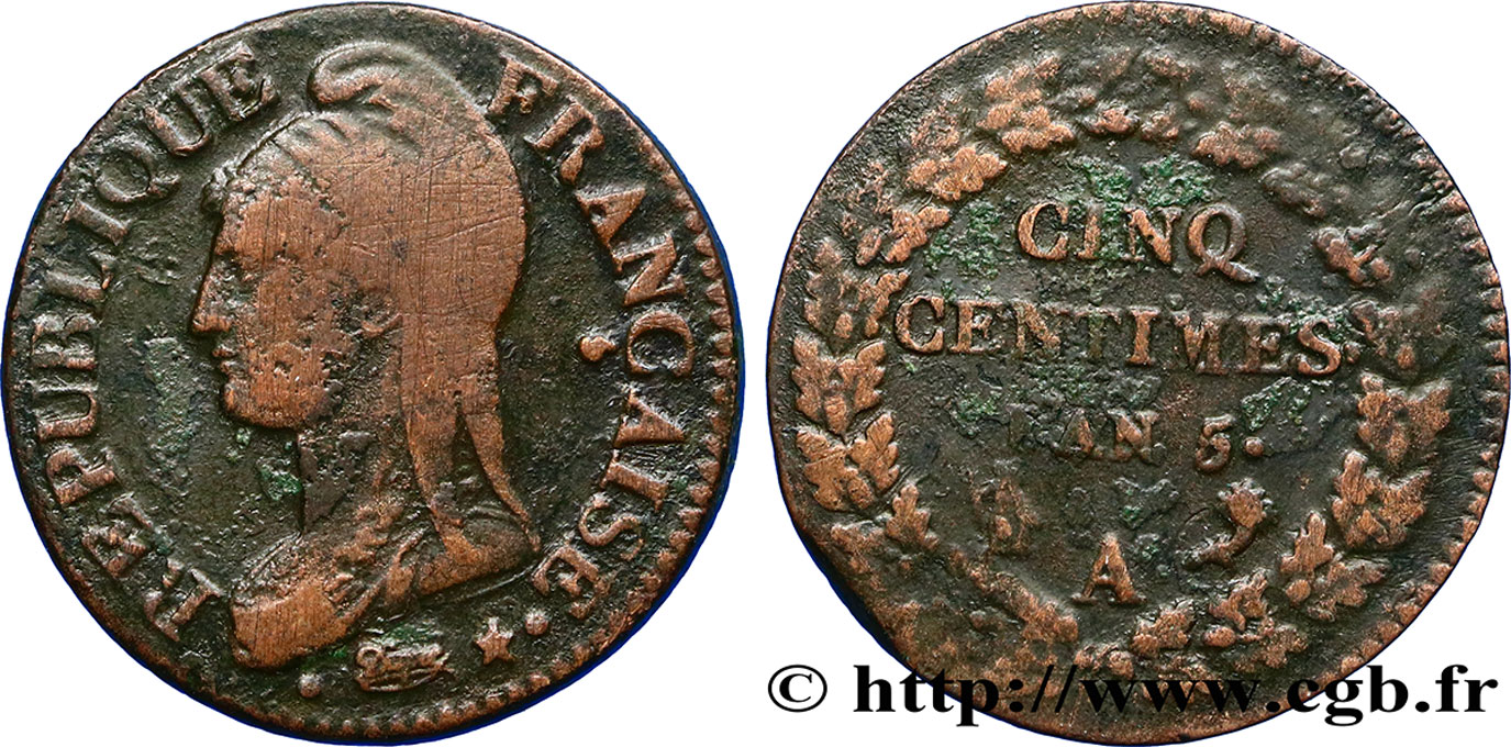 Cinq centimes Dupré, grand module 1797 Paris F.115/1 BC35 
