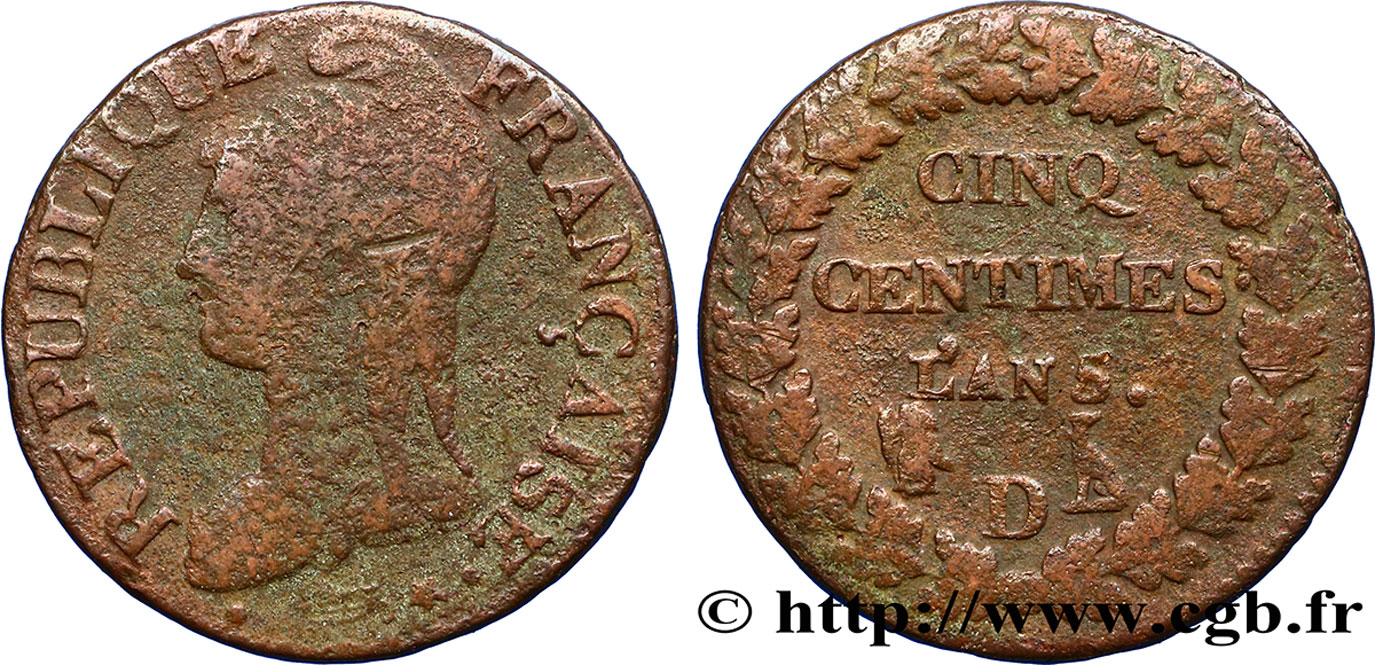 Cinq centimes Dupré, grand module 1797 Lyon F.115/22 B10 