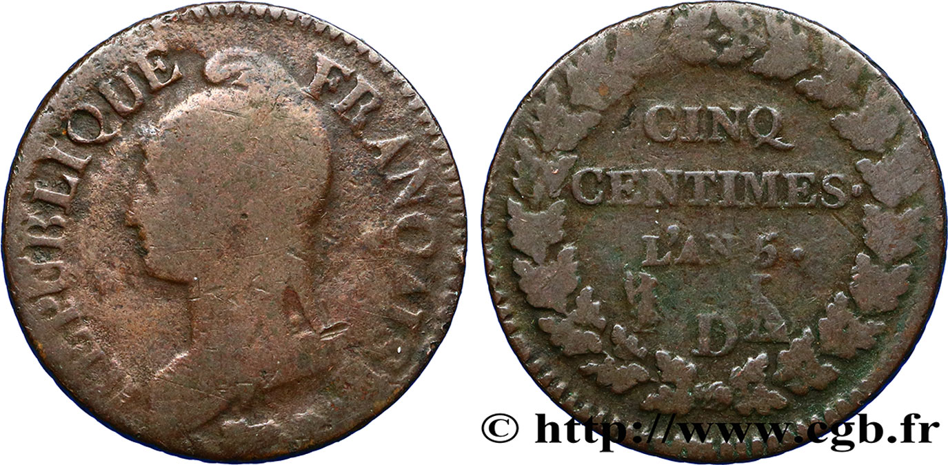Cinq centimes Dupré, grand module 1797 Lyon F.115/22 B10 