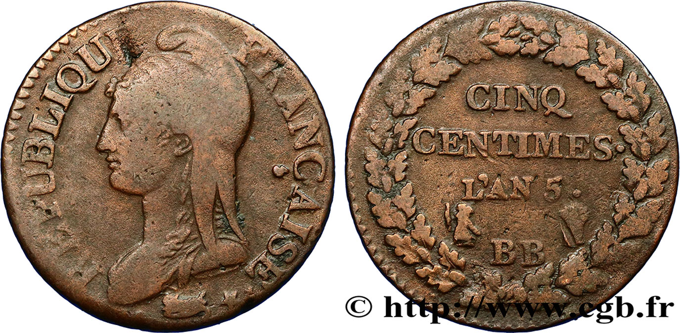 Cinq centimes Dupré, grand module 1797 Strasbourg F.115/20 BC35 