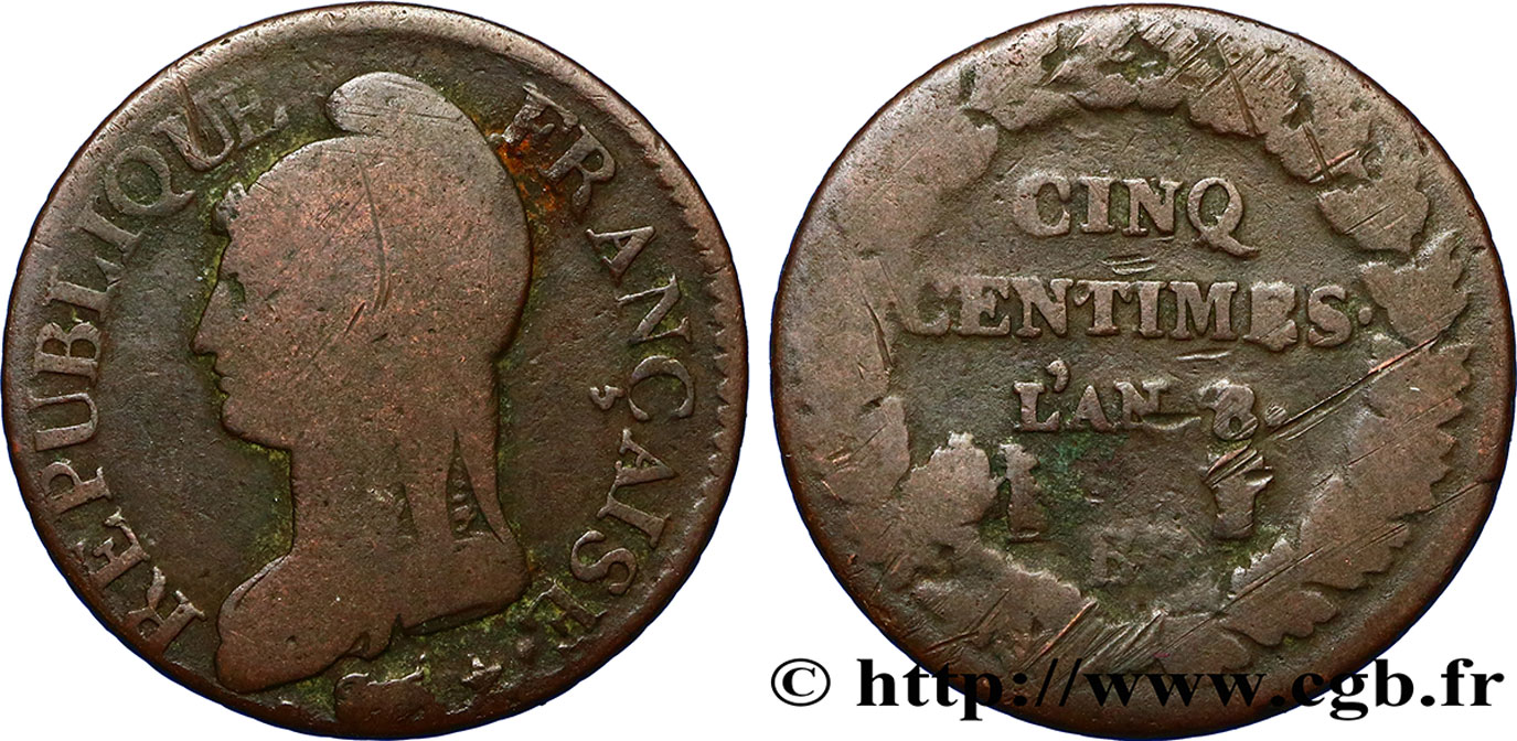 Cinq centimes Dupré, grand module 1800 Strasbourg F.115/118 B10 