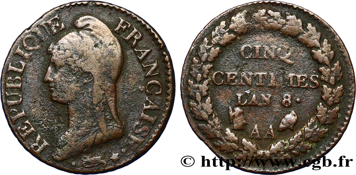 Cinq centimes Dupré, grand module 1800 Metz F.115/102 TB20 