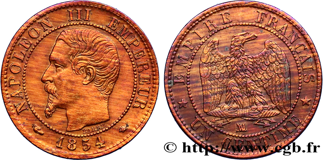 Un centime Napoléon III, tête nue 1854 Marseille F.102/14 SUP55 