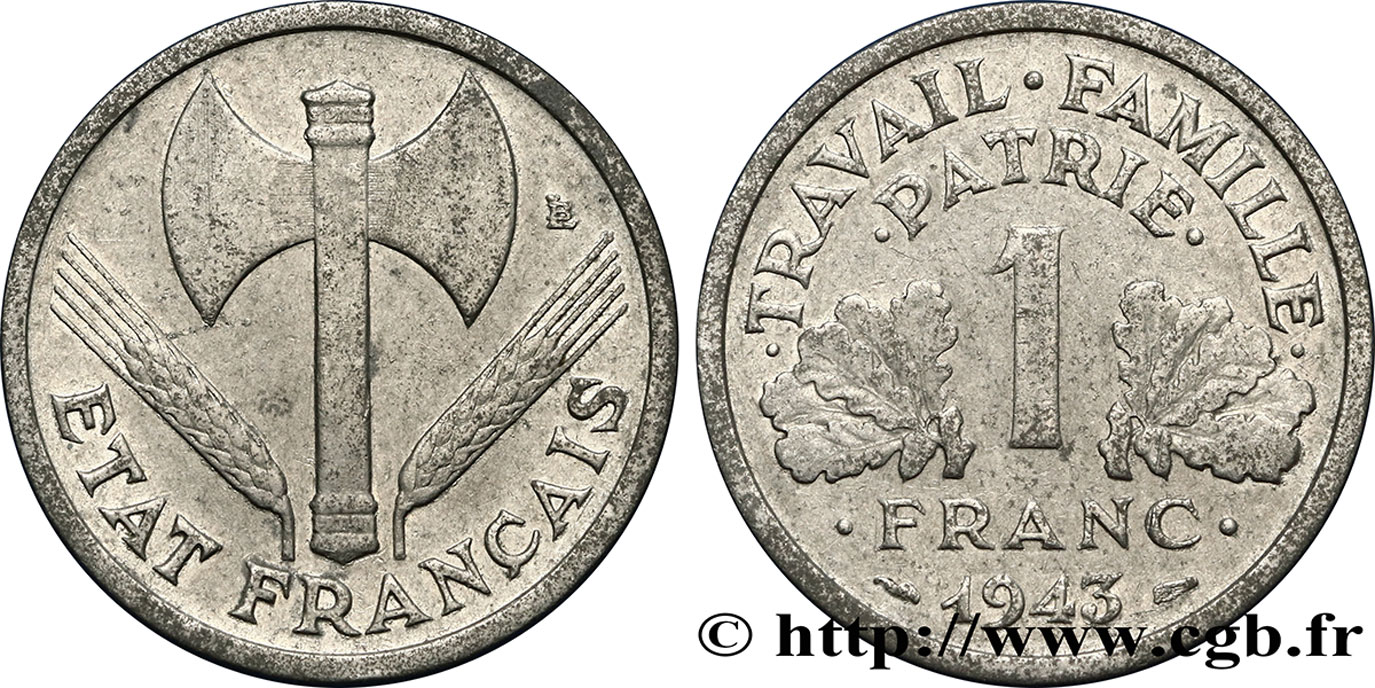 1 franc Francisque, lourde 1943 Paris F.222/4 TB25 