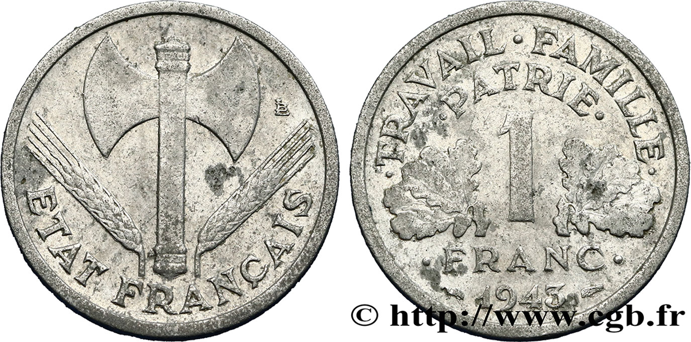 1 franc Francisque, lourde 1943 Paris F.222/4 TB20 