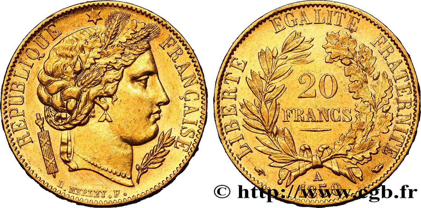 20 francs or Cérès 1850 Paris F.529/3 EBC58 