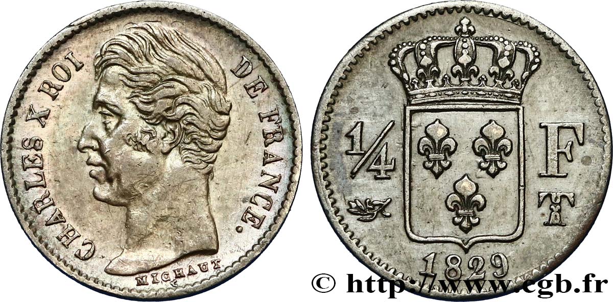 1/4 franc Charles X 1829 Nantes F.164/37 AU54 