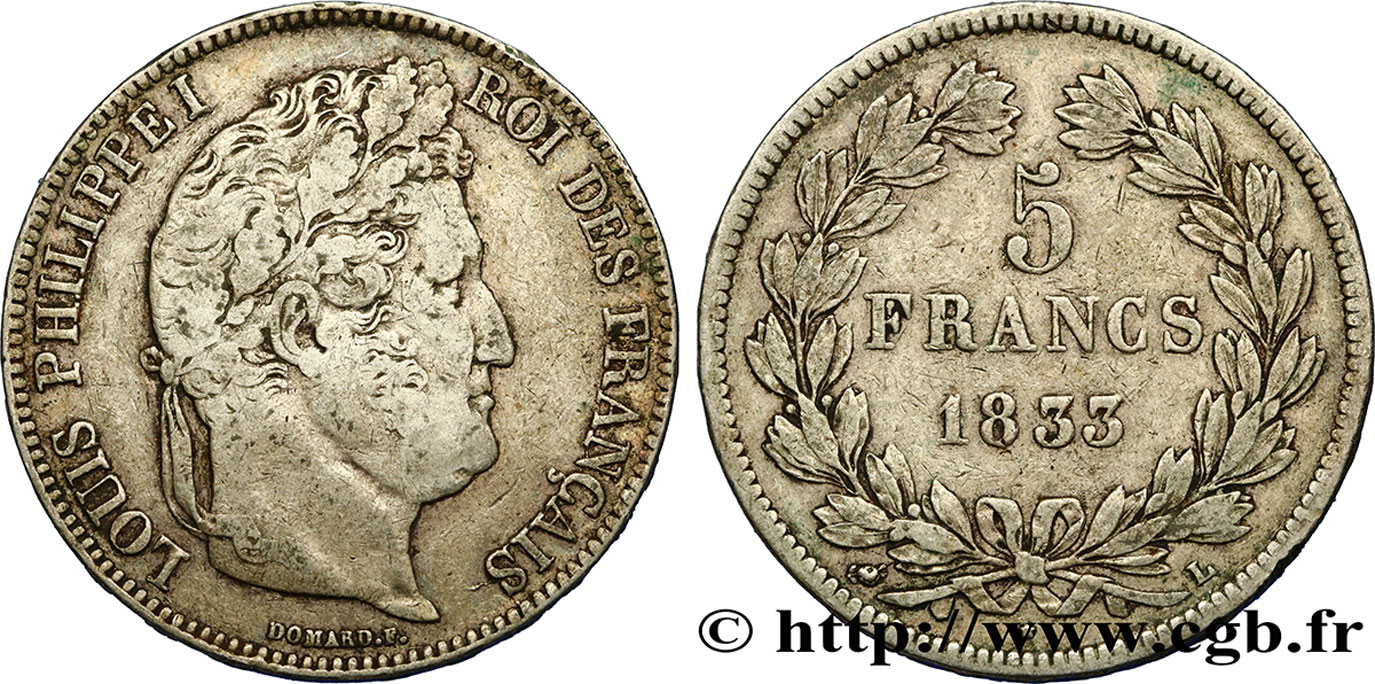 5 francs IIe type Domard 1833 Bayonne F.324/22 MB35 