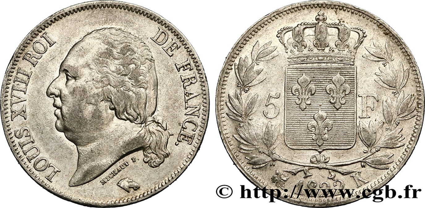 5 francs Louis XVIII, tête nue 1822 Bordeaux F.309/73 BB40 