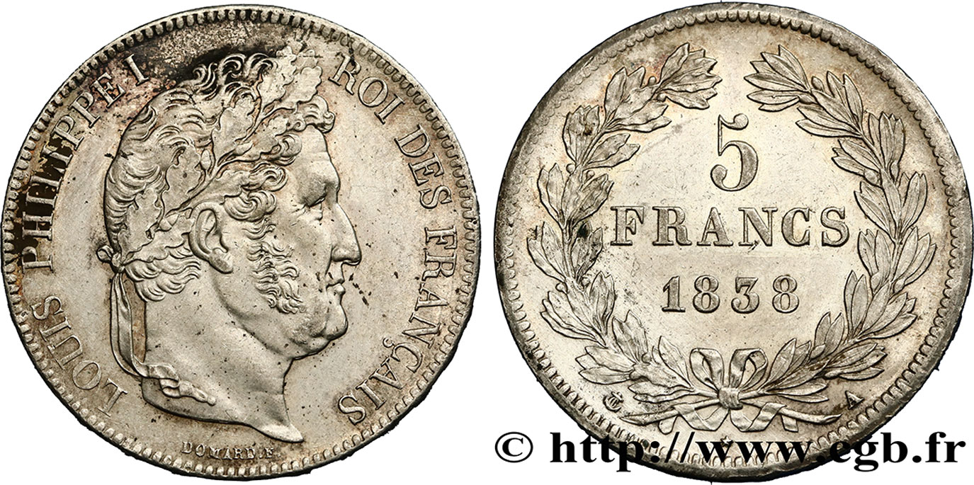 5 francs IIe type Domard 1838 Paris F.324/68 VZ 
